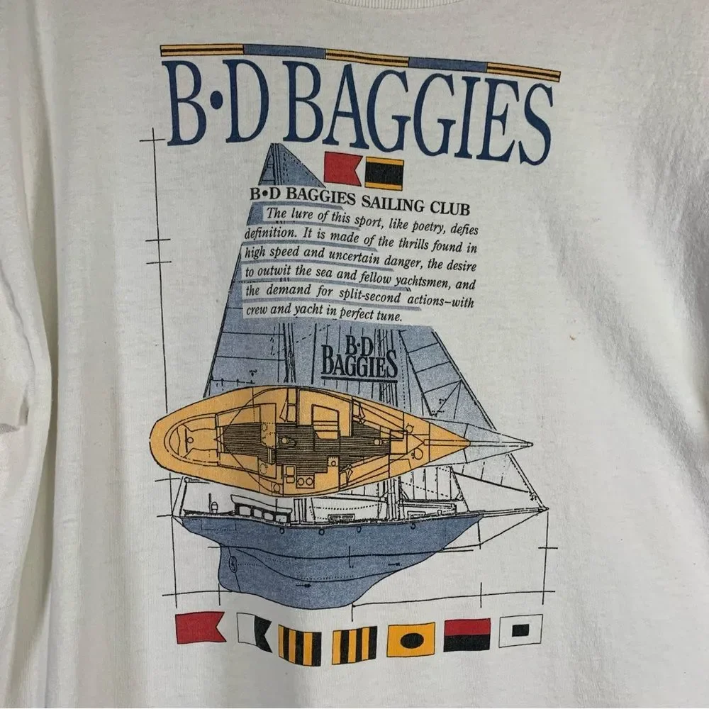 BD BAGGIES Vintage Gym Baggs Sailing Club Flags T Shirt USA Single Stich Med - Picture 2 of 12
